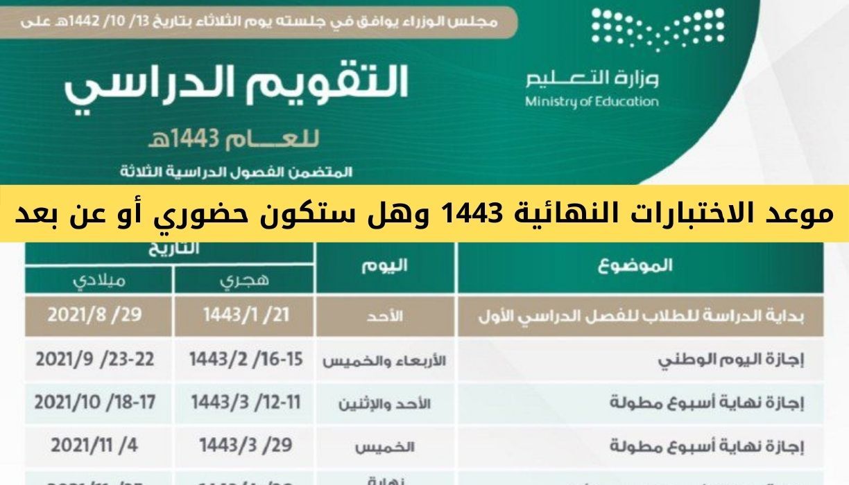 موعد الاختبارات النهائية الترم الثالث 1443 السعودية