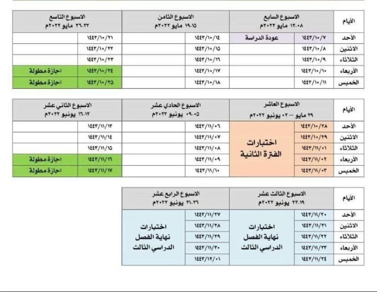 جدول الاختبارات النهائية الرياض 2022