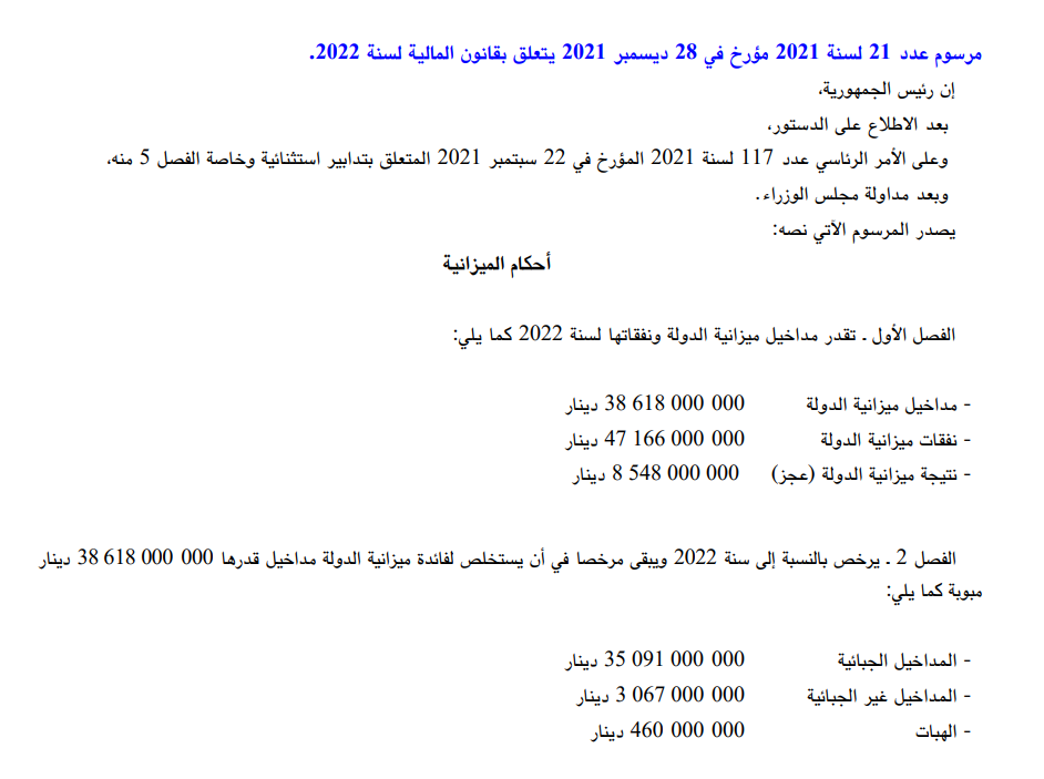 قانون المالية 2022 تونس pdf